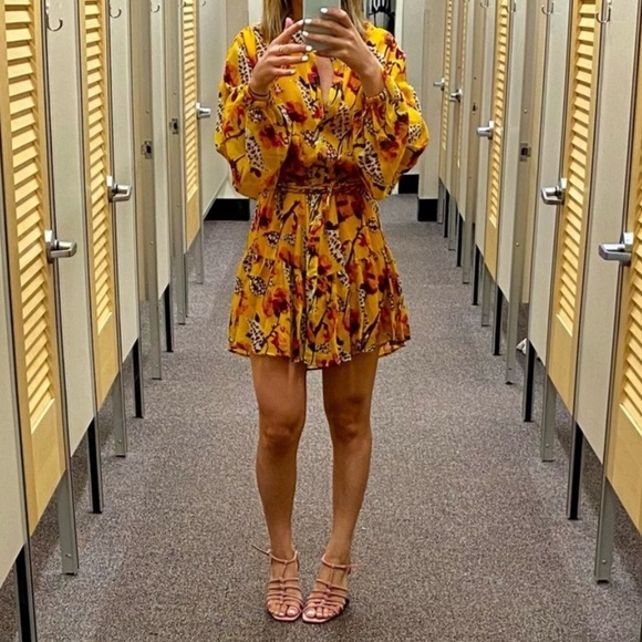 A.L.C. Yellow Floral Silk Jen Mini Dress Long Sleeve Belted Shirtdress Size XS S - Picture 3 of 16